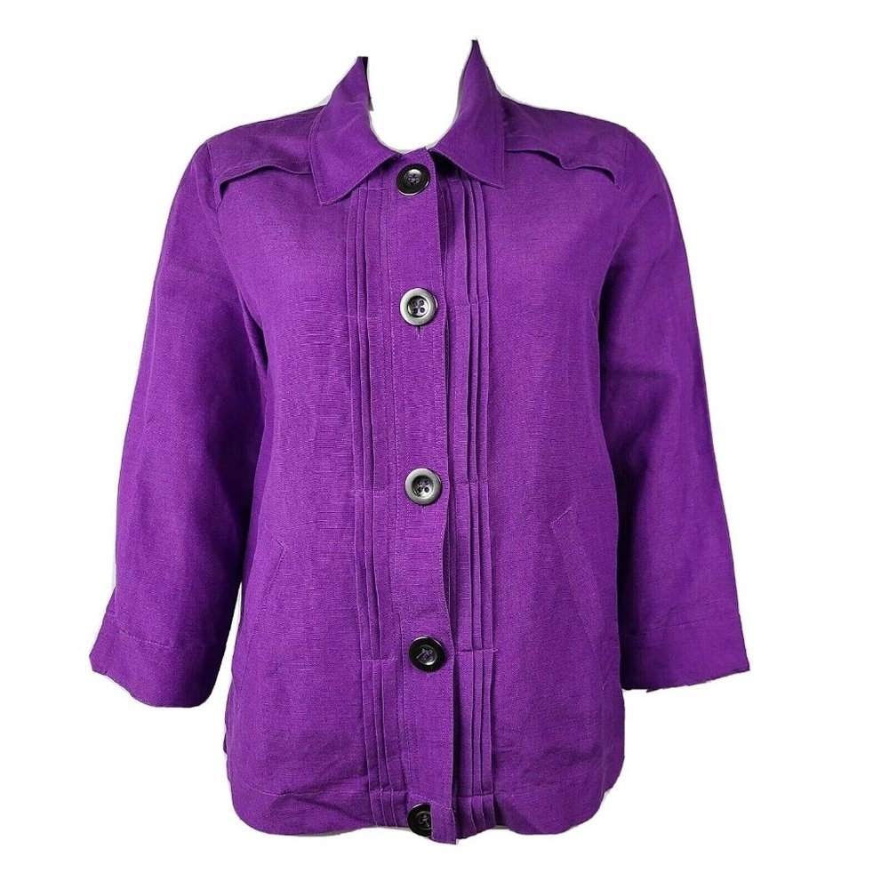 Christopher Banks Jacket Womens Size‎ M Medium Solid All Purple Linen Blend
